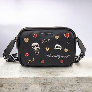 Karl Lagerfeld Paris Crossbody Camera Bag Black Logo Strap Like New